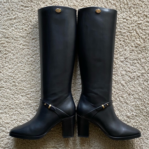 Gucci Black Marmont Leather Elite Calf Knee High Boots Sz 36.5 - Picture 3 of 16